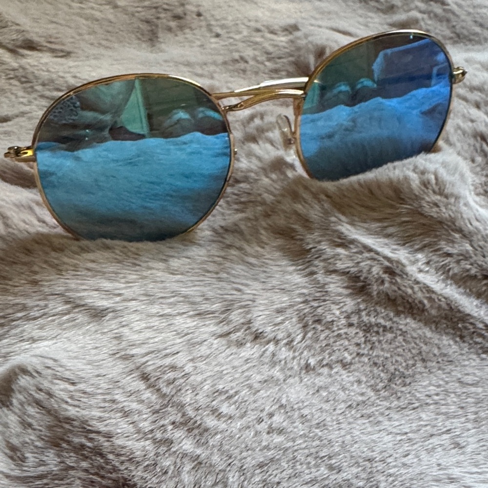 Round Gold Frame Sunglasses with Blue Lenses